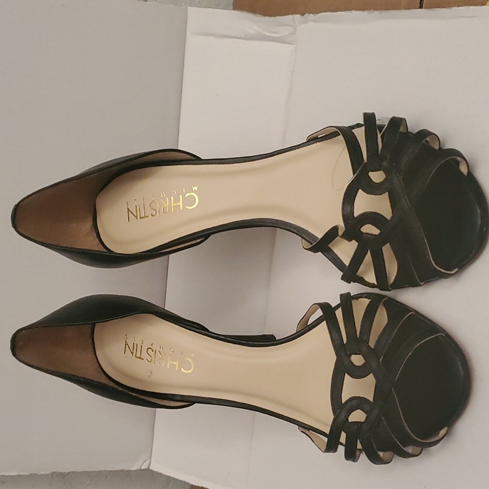 Christin Michaels Black Leather Heels New Women's Shoes